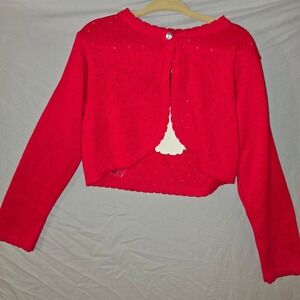 Lilax Shrug Sweater Size 8 Kids Red Pointelle Cropped Bolero Rhinestone Button